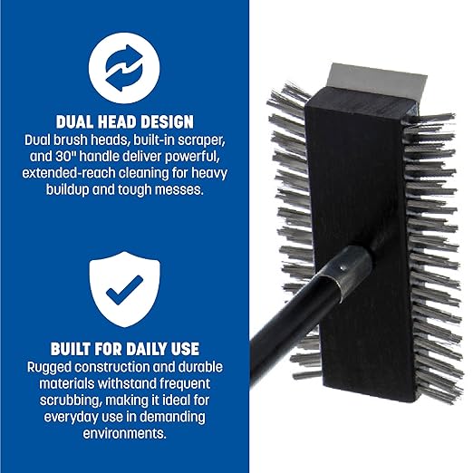 SPARTA 4029000 Stainless Steel Grill Brush, Grill Scraper With Metal Bristles, 30.5 Inches, Black
