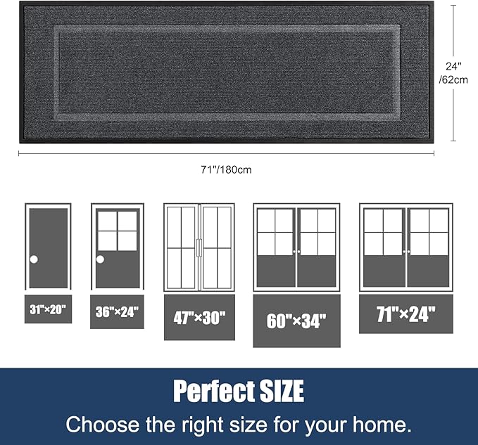 Extra Large Front Door Mat Outside Entrance Indoor Doormat, 71" x 24" Outdoor Mats For Patio Waterproof, Outdoor Door Mats For Outside Entry, Indoor Rugs for Entryway, Sturdy Natural Rubber, Drak Gray