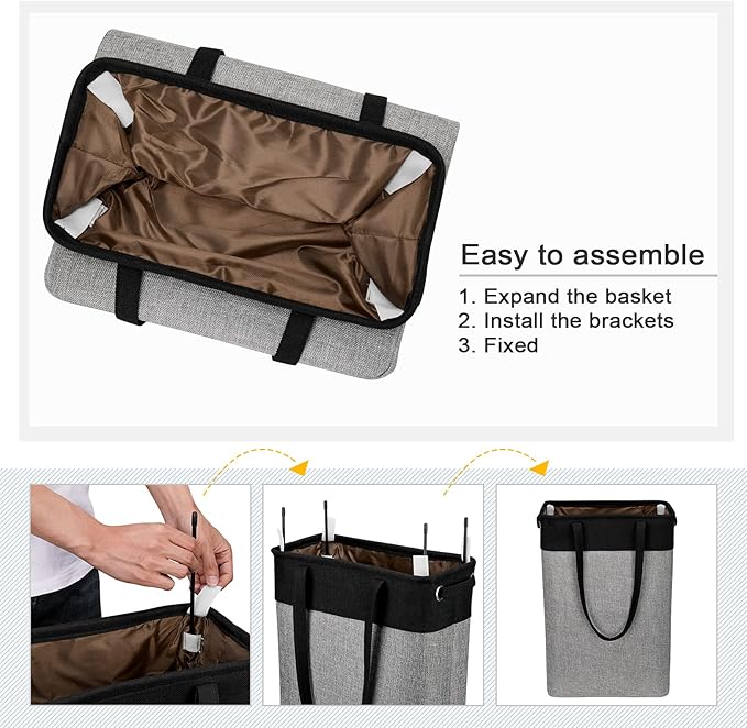 Laundry Hampers 15.2Lx7.5Wx23H Small&Tall Slim Fabric Laundry Baskets Thin Narrow Black+Gray Compact Hamper Capacity 43L for Space-Saving,QY-SC23-2