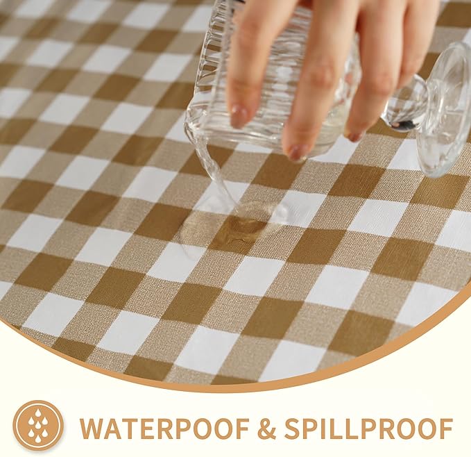 Rectangle Picnic Table Cloth, Elastic Waterproof Fitted Vinyl Tablecloths for 6 Foot Tables, Wipeable Flannel Backed Table Covers for Dining, Camping, Outdoor(Khaki Plaid,36"x72")