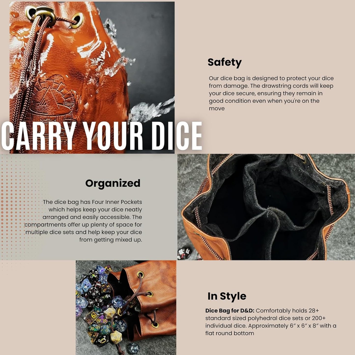 Sage's Portal Dice Bag, DND Dice Pouch, Drawstring Dice Bag Spotted PU Leather, Perfect for Dice, Accesories, Cosmetics, Jewelry