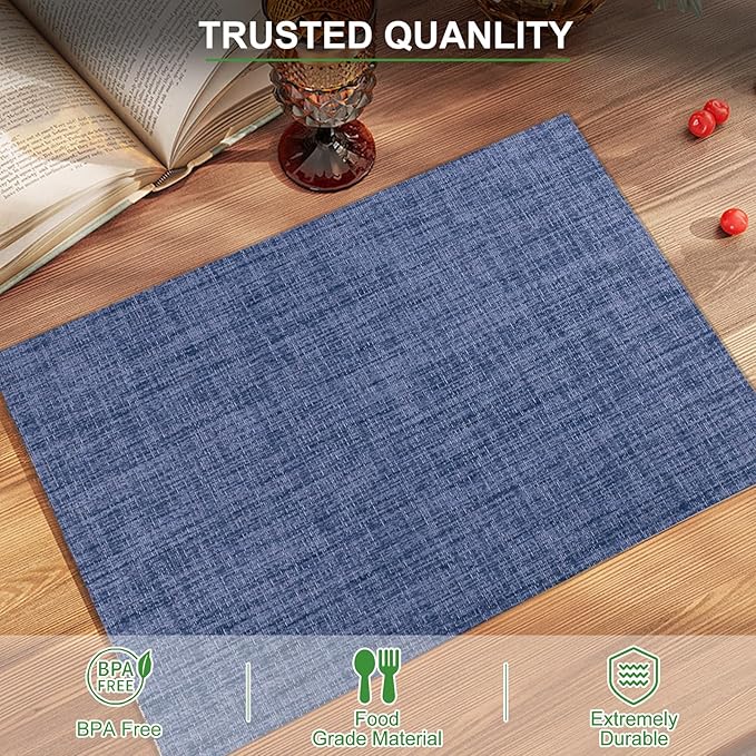 BETEAM Placemats Set of 8, Woven Vinyl Placemat for Dining Table Washable Wipeable Kitchen Place Mats Durable Indoor Outdoor Table Mats