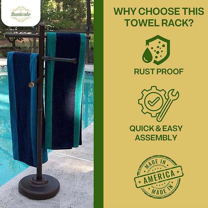 Portable Pool Towel Rack – Rustproof PVC Bars Portable Outdoor Towel Drying Rack in Bronze – Ideal Outdoor Drying Stand for Pool Towels, Beach Towels & Wet Swimwear
