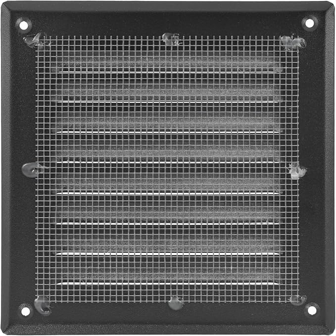 Square Ventilation Grille / 5" x 5" Inch Inside Measurement/Black Metal Air Vent Louver - Inside/Outside use / 6.5" x 6.5" Inch Outer Measurement