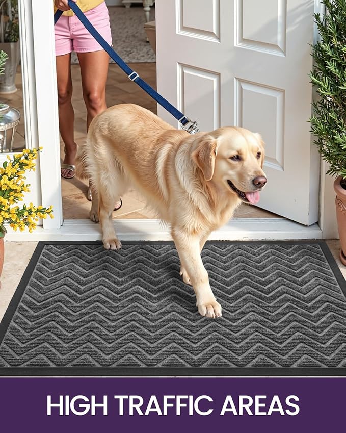 DEXI Front Door Mat Outside Entrance, 3x5 ft Rubber Entry Doormat Heavy Duty, Welcome Mats Non Slip for Inside House Floor Entryway Back Doors Exterior Patio, Chevron Dark Grey