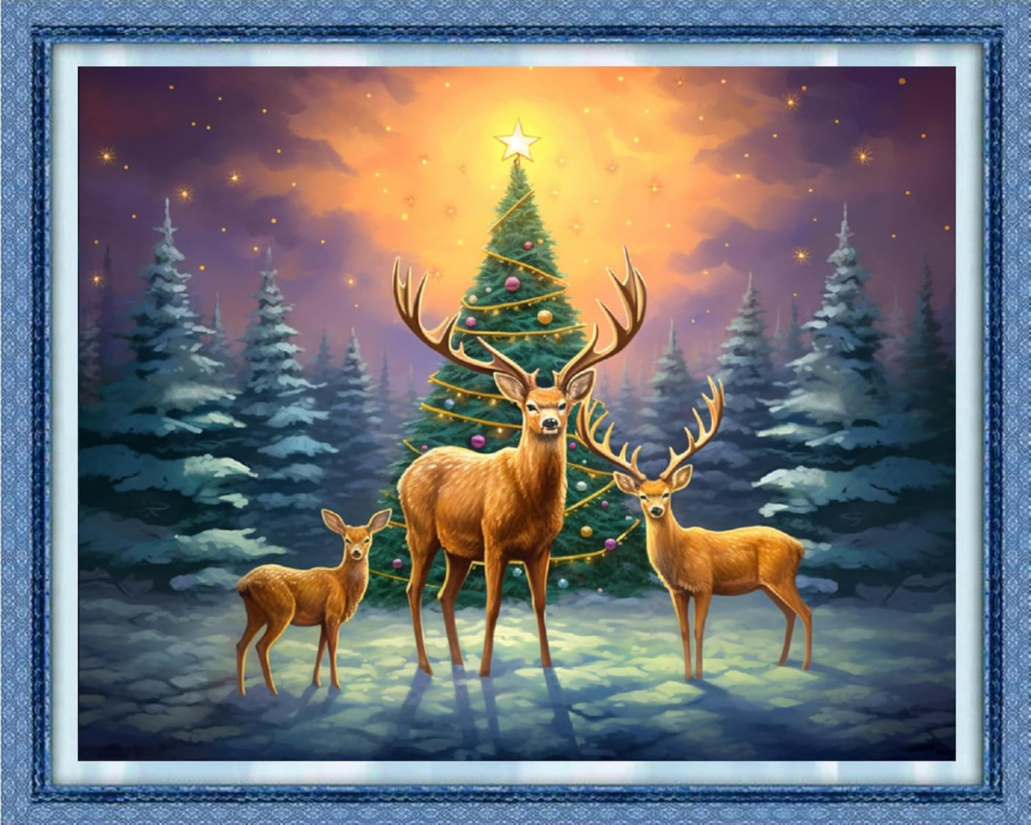 Dooxvey Cross Stitch Kit for Adults Beginners - Stamped Needlepoint Embroidery Pattern - Elk Christmas Tree 16x20 Inch - 11CT Full Range