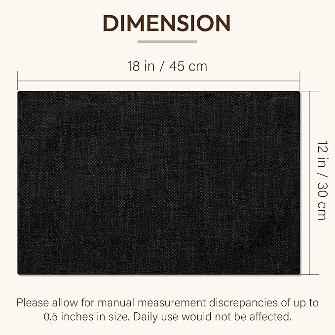 Blue Forest Placemats Set of 4, Dual-Layered Thickened Faux Linen Cloth Place Mats Heat Resistant Machine Washable Wrinkle Free Table Mats Indoor/Outdoor (Black)
