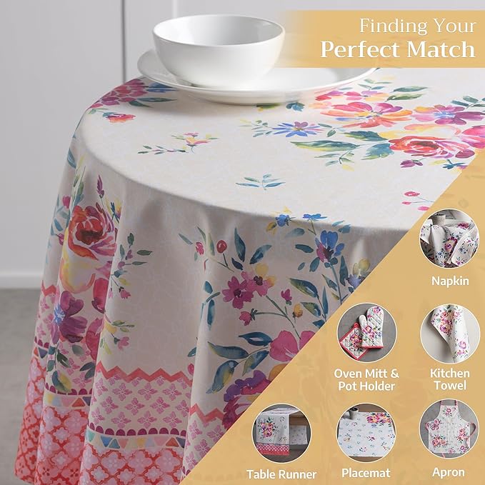 Maison d' Hermine Table Cloth Round Table 100% Cotton 69 Inches Tablecloth Reusable Decorative Everyday Use for Dining Room, Farmhouse, Home, Party, Festive & Wedding Spring Summer - Rose Garden