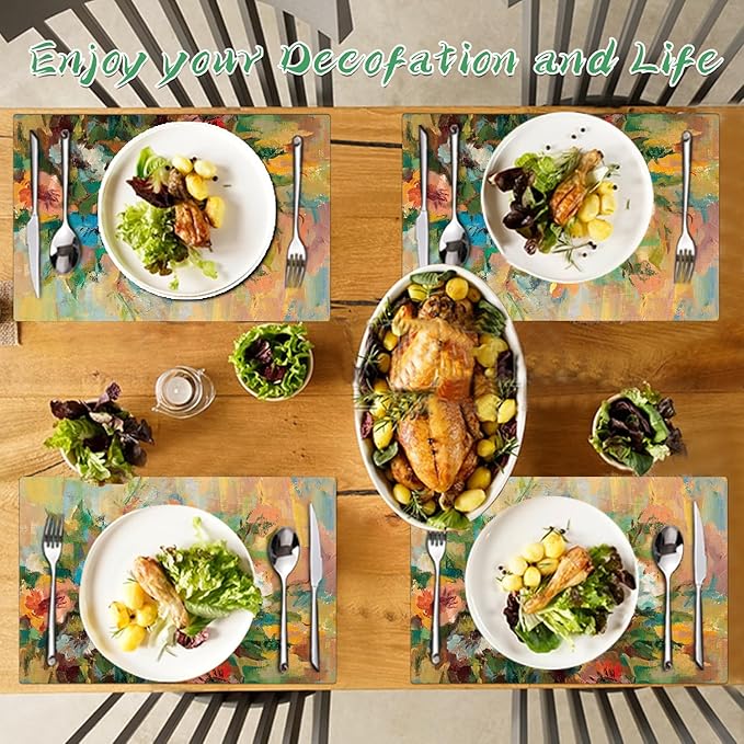 Spring Floral Placemats Set of 4 - Faux Leather Heat Resistant Placemats for Dinner Table, Non-Slip Waterproof Oil-Proof Washable Reusable Placemat for Indoor Outdoor Kitchen, 15.75In*11.81In