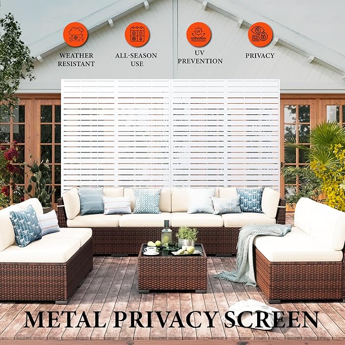 GarveeLife Metal Privacy Screen 72" h x 47" w, Outdoor Privacy Screens and Panels, Freestanding Decorative Fence for Patio Lawn Garden Deck Balcony, 3-Panel with Stand for Outdoor & Indoor Use