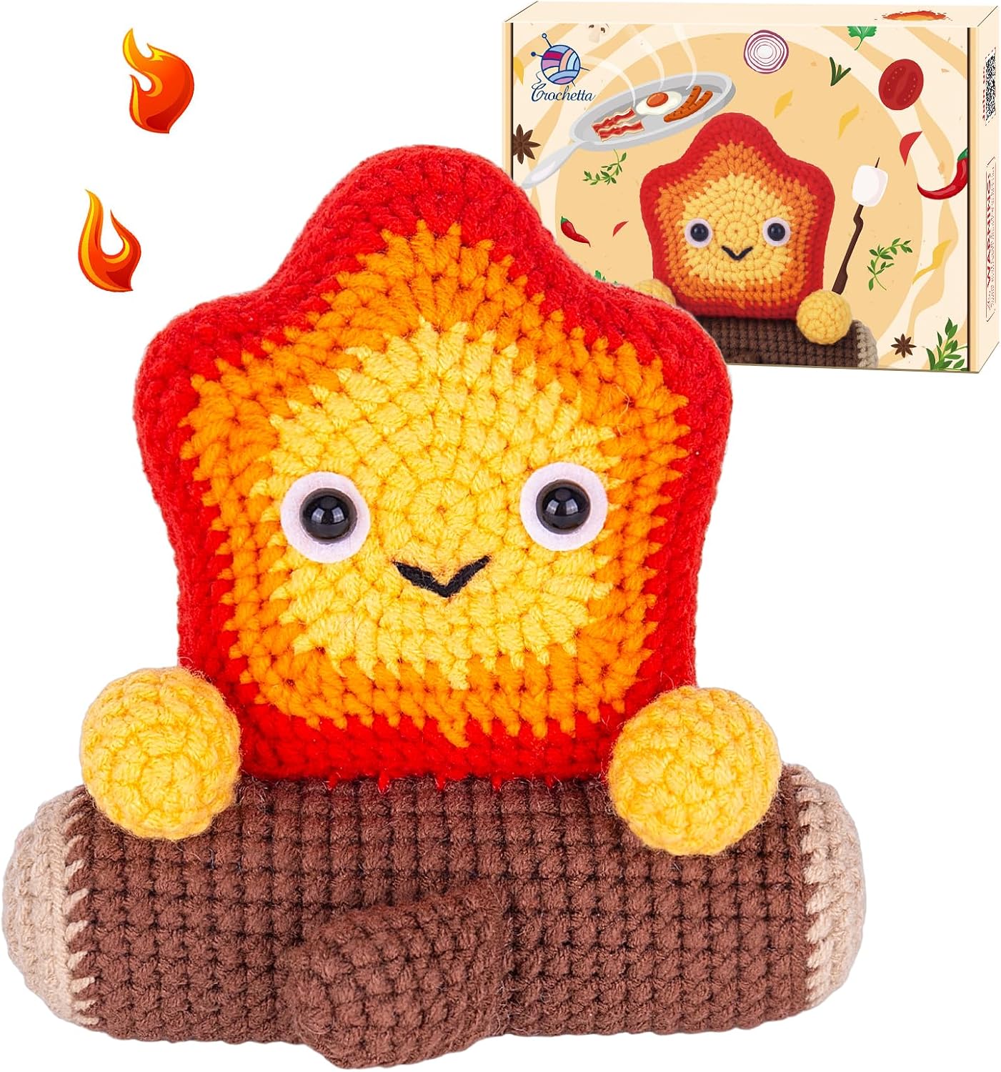 Crochetta Crochet Kit for Beginners, Crochet Starter Kit w Step-by-Step Video Tutorials, Beginner Crochet Kit for Adults Kids Women Men Complete Kit Included (Cute Crochet Flame Spirit)