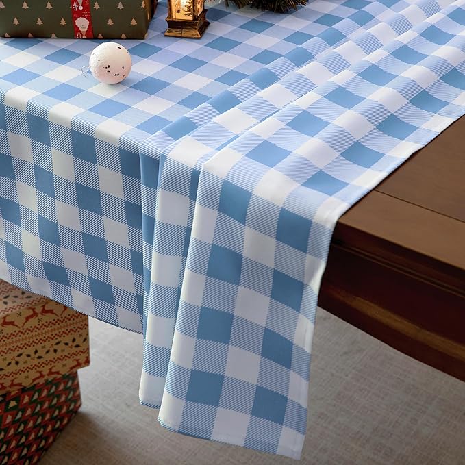 Waterproof Plaid Tablecloth Fabric - Oblong 52x70 Inch Classic Buffalo Tartan Table Cloth for Indoor/Outdoor Use - Washable Tabletop Cover for Dinner, BBQs, and Parties
