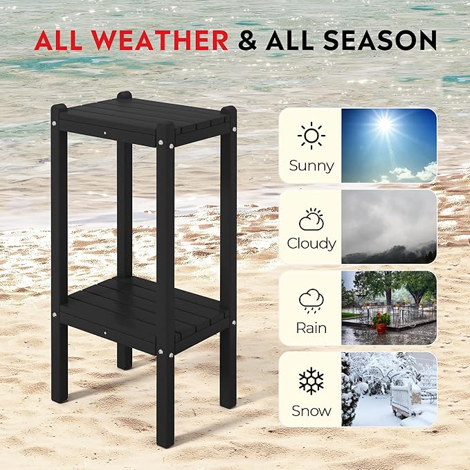 Costaelm Outdoor Side Table, 2-Tier Small Patio Coffee Tables for Outside, Outdoor End Tables for Patio, Adirondack Side Table for Outside for Pool, Porch, Garden, Black