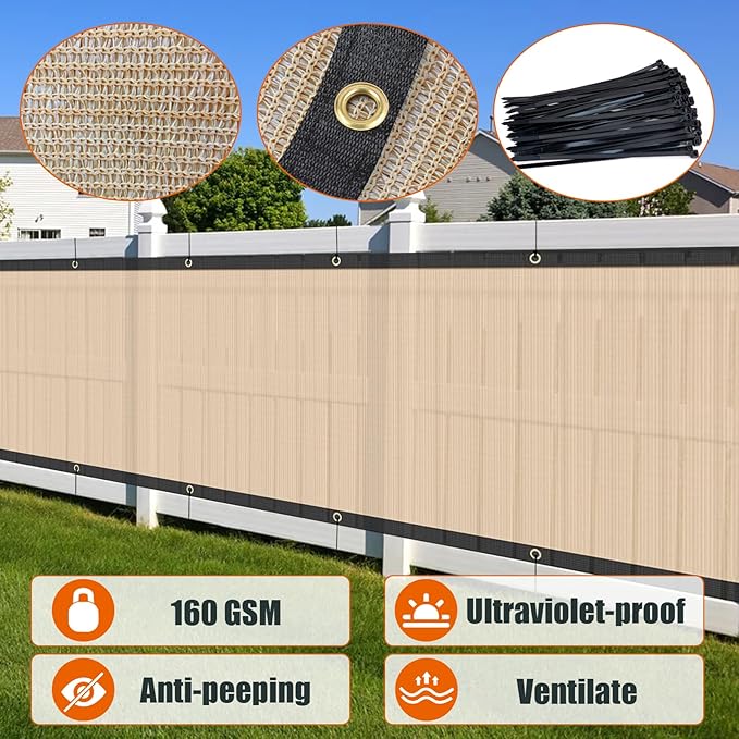 AYOHA 4' x 65' Privacy Fence Screen Fabric Mesh Shade Net Cover, Heavy Duty 160 GSM Privacy Barrier for Chain Link Fence, 90% Privacy Blockage, Excellent Airflow, Cable Zip Ties Included, Beige