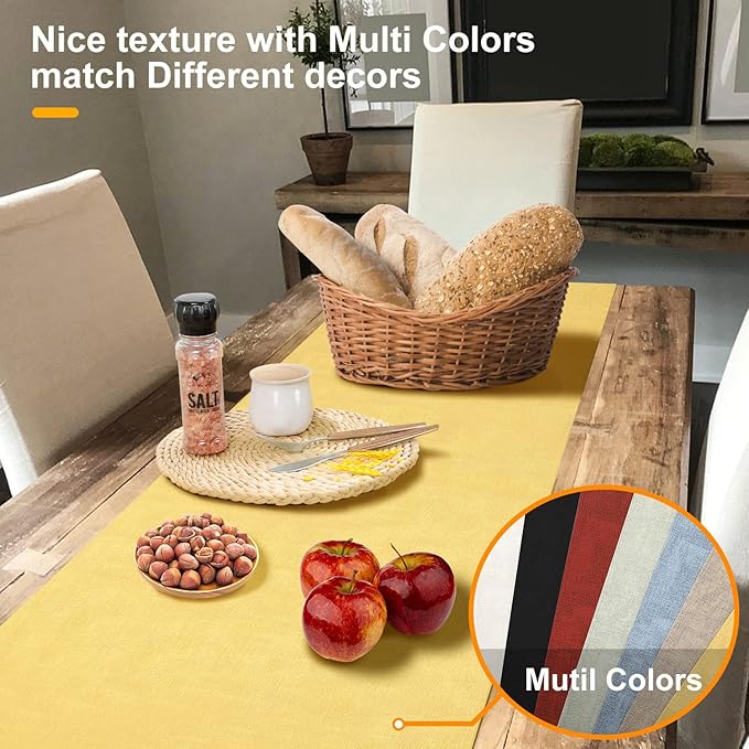 Wipeable Table Runner, Thick Farmhouse Dresser Runner, Rustic for Kitchen, Bedroom, Living Room, Indoor and Outdoor (36'', Mustard Yellow)