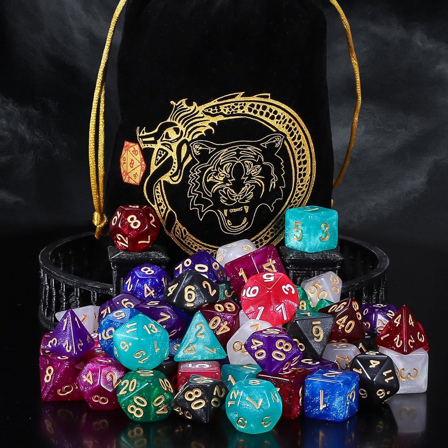 QMay DND Dice Set 10x7 (70 Pieces) Polyhedral Dice for Dungeons and Dragons D&D RPG MTG Role Playing Games with 1 Drawstring Bag
