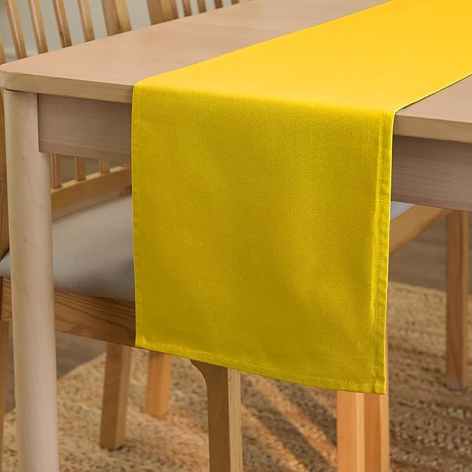 Encasa XO Table Runner 13"x48" Long | Cotton Canvas Fabric | Sunbeam Yellow Solid Color | Machine Washable & Durable