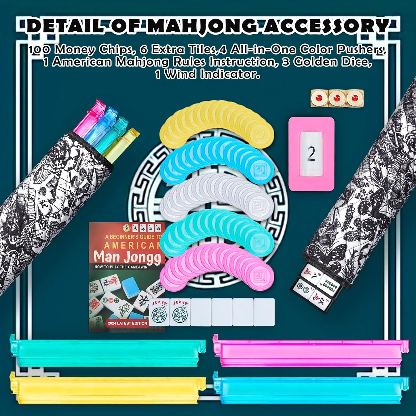 NEW American Mahjong Game Set,166 Premium White Tiles with Portable Metal Dices，4 All-in-One Racks with Pushers, Mah-Jong Games Sets, Ma Jong Tile Game FASHION