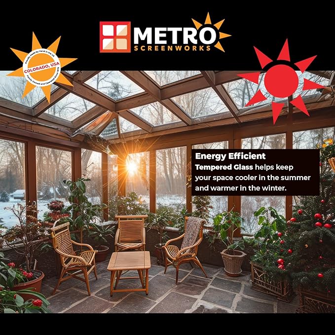 Metro Screenworks Framed Tempered Glass Panel for Porch & Patio Panels, Outdoor Enclosures, (28-5/8" x 34-1/2", Bronze) Enclose Your Porch with Tempered Glass Panels - Glass Panel Replacement