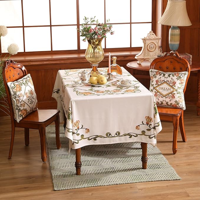 patdrea Designer Linen Rectangle Tablecloth,Vintage French Floral Tablecloths,Wrinkle Free Table Cloth,Decorative Table Cover Cloth for Kitchen,Dining,Tea Party,Home,Christmas,63"*87"