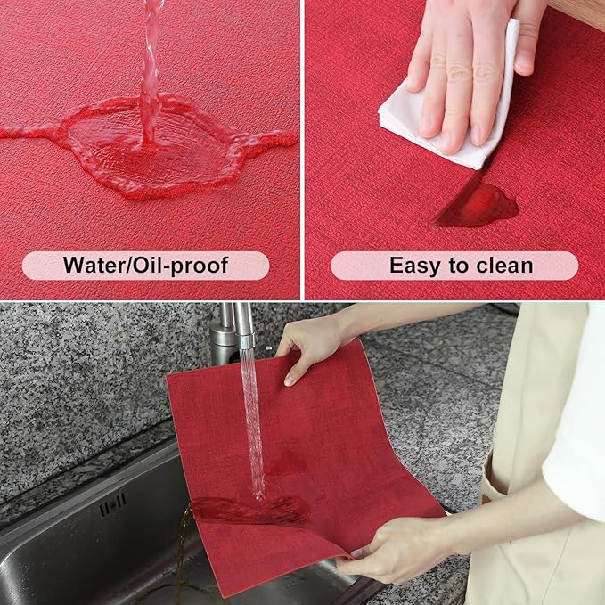 Homaxy Faux Leather Heat Resistant Placemats for Dining Table Set of 12, Waterproof Wipeable Washable PU Table Mats, Easy to Clean Anti-Slip Place Mats, 11.8" x 17", Red