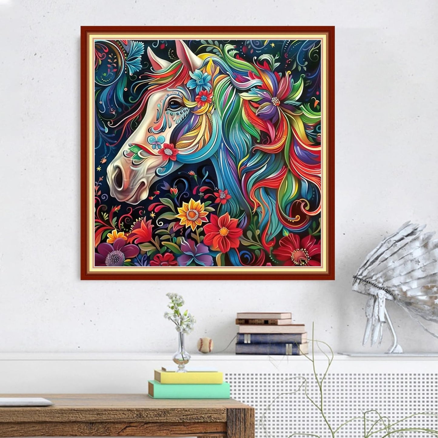 Magxvouy Cross Stitch Kits Stamped Full Range of Embroidery Kits,Cross Stitch Patterns Needlework Kits for Beginners 11CT Printed Kits&Steed Flowers 18x18 inch