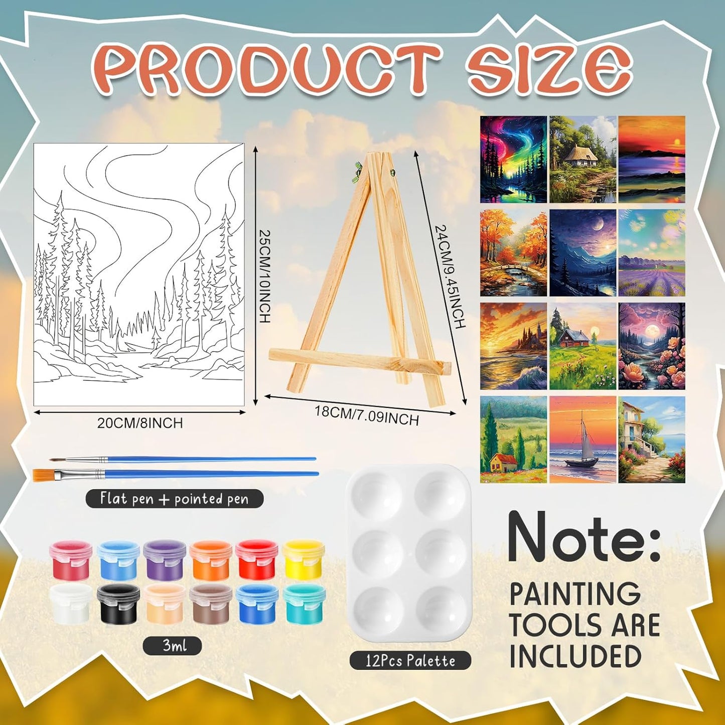 Zhanmai 12 Pack Pre Drawn Canvas for Painting Sip and Paint Kit 8" x 10" Paint Party Set Canvas Painting Pre Printed Canvases for Party Favor DIY Virtual Adult's Date Night(Natural Scenery)