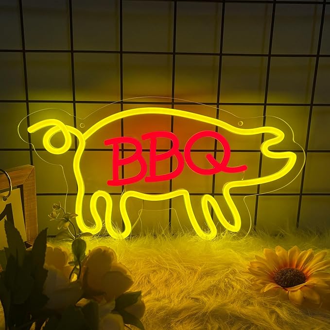 BBQ Neon Signs Barbecue LED Signs Dimmable Neon Lights for Wall Decor Neon Light Up Signs for BBQ Shop Restaurant Home Kitchen Beer Pub Bar Party Decor