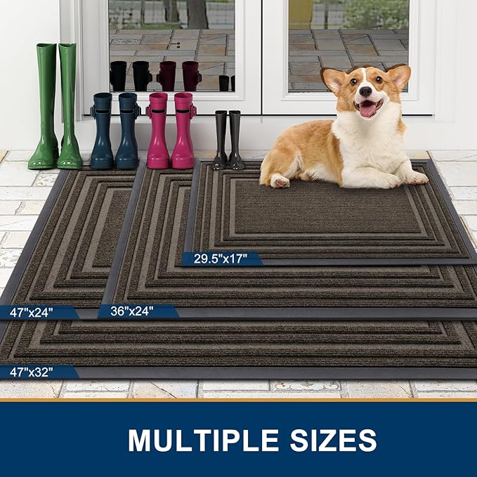 Buganda Front Door Mat Indoor Outdoor Entrance, Non-Slip Natural Rubber Doormats, Easy Clean, Low Profile, Dirt Trapper Entryway Floor Mats for Outside, Garages and Patios, 29.5x17, Brown