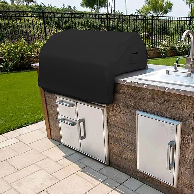 Covers & all Built-in Outdoor Grill Cover, Durable Heavy Duty 18 Oz Waterproof Cover Tuff Material with Air Pocket & Elastic for Snug Fit (48" W x 27" D x 26" H inches, Black)