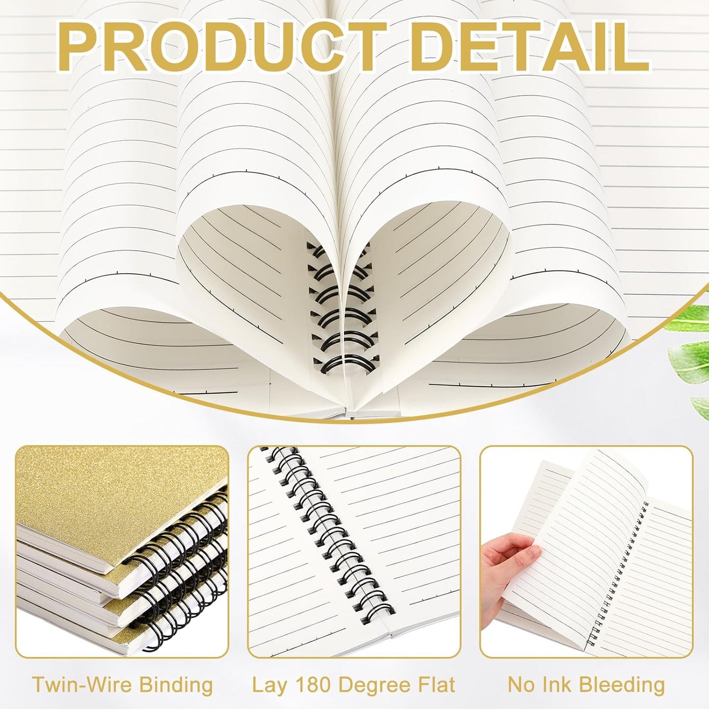 Yahenda 6 Pcs Spiral Notebook Bulk A5 Journal Lined 8.3'' x 5.5'' Writing Composition Paper Small Notepad Subject Notebook for Students Office Business Back to School Supplies (Light Gold)