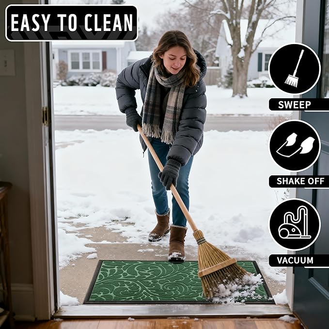 Yimobra Door Mat Outside Entrance 29.5x17, Waterproof Sturdy Outdoor Mats for Front Door, Heavy Duty Non-Slip Doormat for Garage Patio Entryway Indoor, Easy Clean, Green