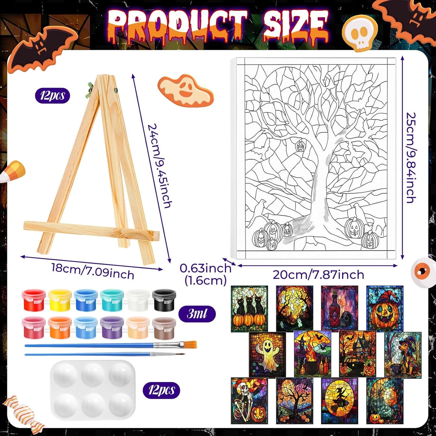 Zhanmai 12 Pack Pre Drawn Canvas for Painting Sip and Paint Kit 8" x 10" Paint Party Set Canvas Painting Pre Printed Canvases for Party Favor DIY Virtual Adult's Date Night (Vivid Ghost)