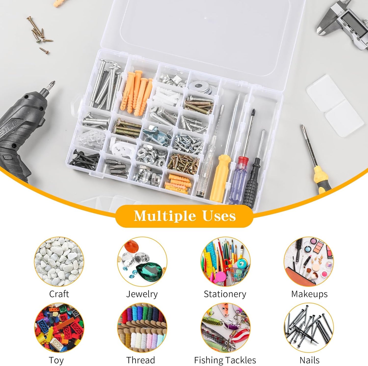 3 Pcs 36 Large Grids Clear Plastic Organizer Box with Adjustable Dividers Craft Organizers Box for Bead,Jewelry,DIY Crafts,Art,Small Items Storage (Clear-3pack-108 Grids)