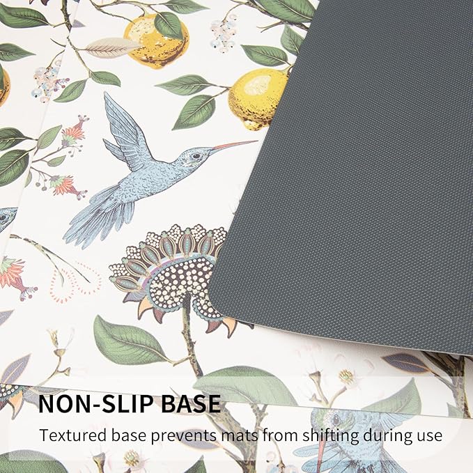 QIYI Placemats Set of 6, 12x18 Inch Faux Leather Place Mats for Kitchen Dinning, Heat Resistant Anti Slip Birds Table Mats, Waterproof Wipeable Washable Placemat Party Table Décor, Vintage Lemon Trees