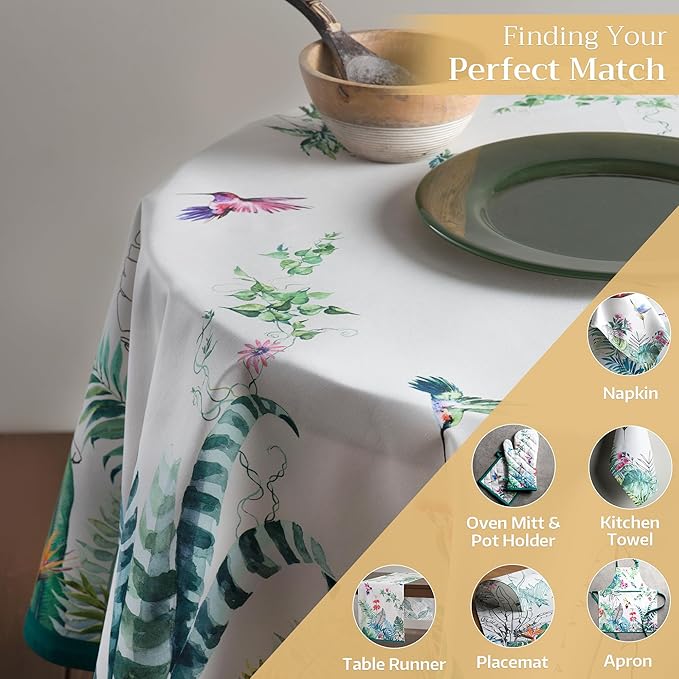 Maison d' Hermine Table Cloth Round Table 100% Cotton 69 Inches Tablecloth Reusable Decorative Everyday Use for Dining Room, Farmhouse, Home, Party, Festive & Wedding Spring Summer - Tropiques