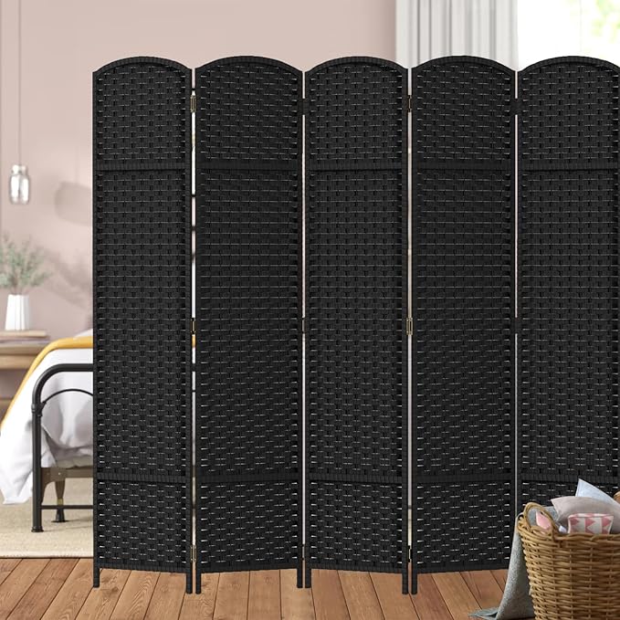 Room Divider 6 Panel Screen 5.6 Ft Tall Partition Room Dividers Black Privacy Screens Folding Room Separation Free Standing Waterproof Wood Frame Wall Divider