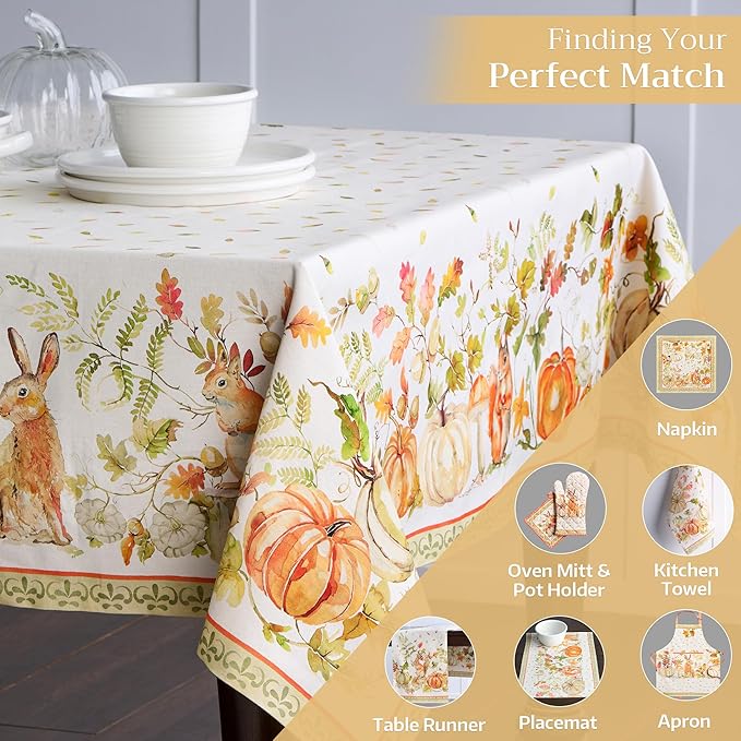 Maison d' Hermine Table Cloth Square Table 100% Cotton 60 x 60 Inches Fall Tablecloth Reusable Everyday Use for Thanksgiving Christmas Decorations Dining Farmhouse Party (Pumpkin Passion)