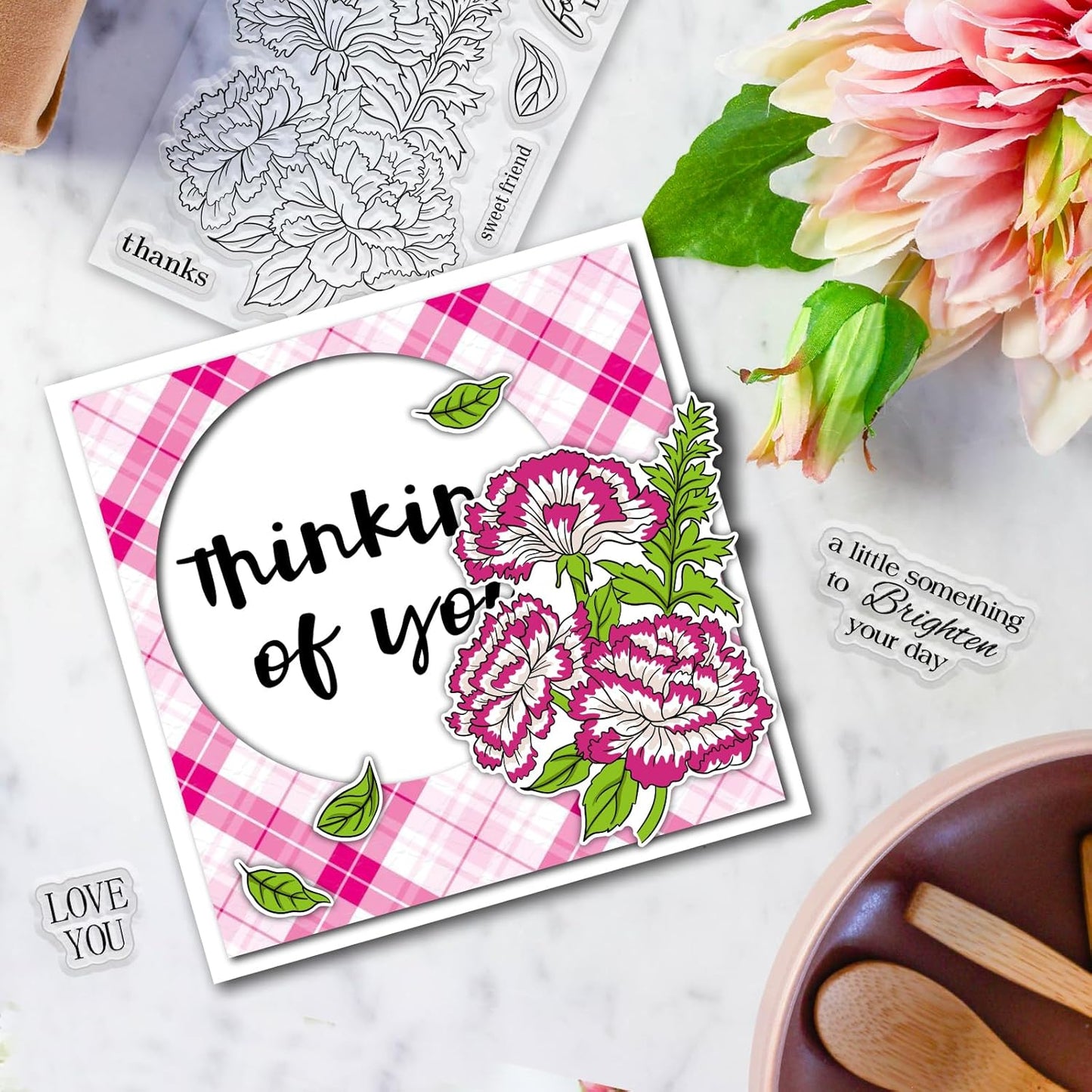 ORIGACH Dianthus Layering Stencil Stamp and Die Set for Card Making, Flower Stencil Template Silicone Clear Stamps and Metal Die Sets for DIY Scrapbooking Photo Album Crafting