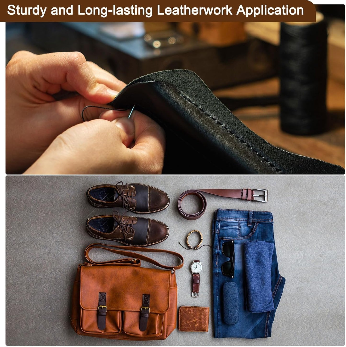 uxcell Leather Sewing Waxed Thread, 284 Yards / 260m 0.8mm 150D Flat Polyester All-Purpose Threads for Leather Crafts, Bookbinding, Grey