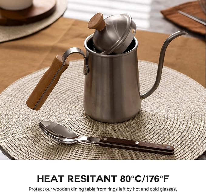 Round Placemats Set of 4 Plastic Woven Placemats Washable Wipeable Table Mats for Dining Table Heat Resistant Non-Slip Circle Place Mats (Beige-Brown)