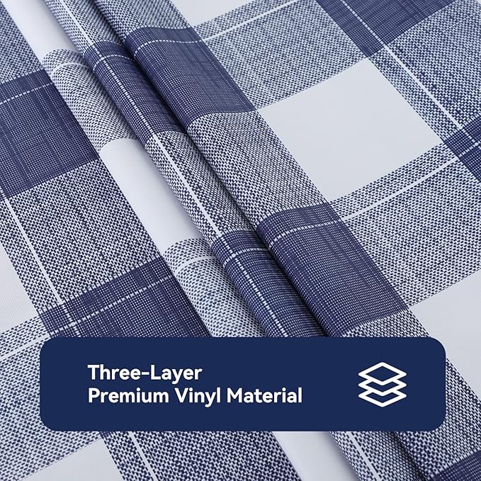 Romanstile Rectangle Vinyl Tablecloth, 100% Waterproof Oil-Proof Checkered Plastic Table Cloth, Heavy Duty Wipeable Table Covers for Dining, Camping, Picnic, Outdoor - 54 x 108 Inch, Blue Checkered