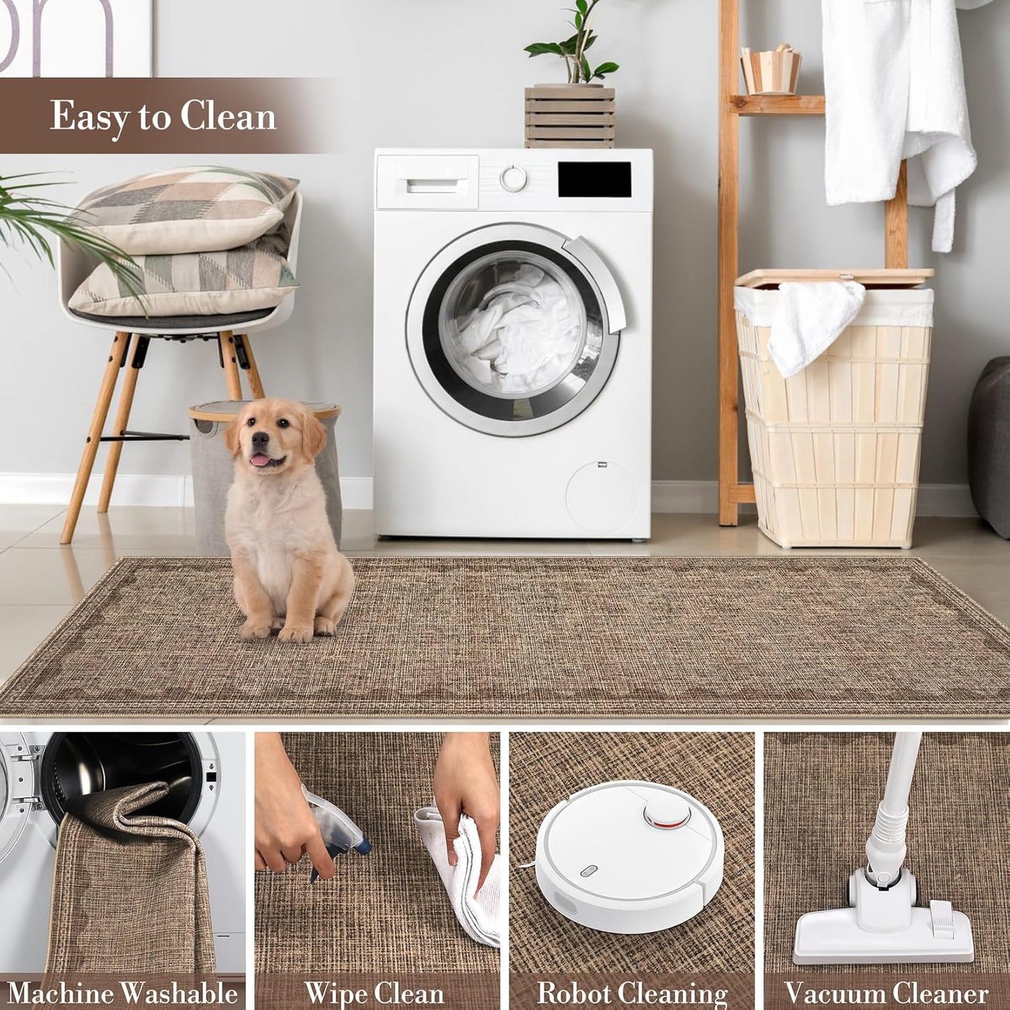 Scalloped Washable Rug 8x10 Area Rugs for Living Room, Solid Coffee Rug for Bedroom Girls, Non Slip Scalloped Throw Rugs with Rubber Back, Soft Dorm Nursery 8x10 Carpet for Dining Room