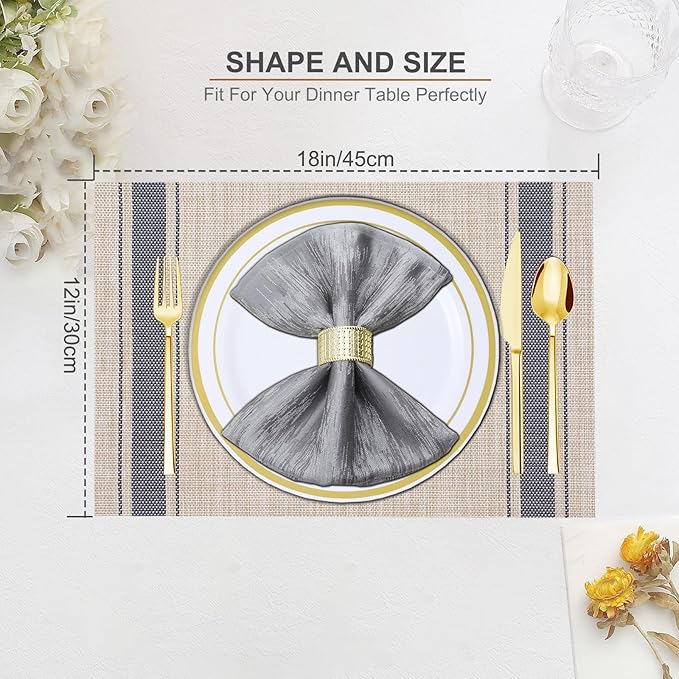 BETEAM Placemats Set of 6, Woven Vinyl Placemat for Dining Table Washable Wipeable Kitchen Place Mats Durable Indoor Outdoor Table Mats