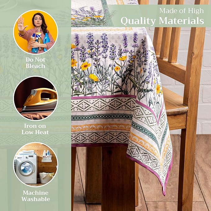 Maison d' Hermine Table Cloth Rectangle Table 100% Cotton 60 x 120 Inches Tablecloth Reusable Decorative for Dining Room, Farmhouse, Home, Party, Festive & Wedding Spring Summer - Fanny Lavender