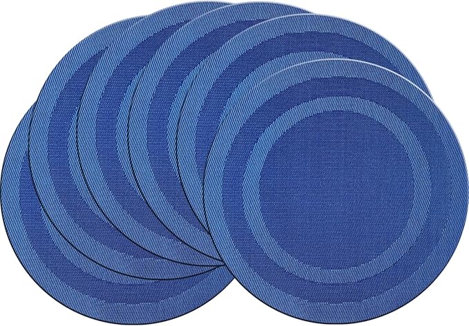 Round Placemat Set of 6 Heat Resistant Vinyl Washable Kitchen 15 inch Placemats for Home Indoor Outdoor Party (6pcs Round, Navy Blue)
