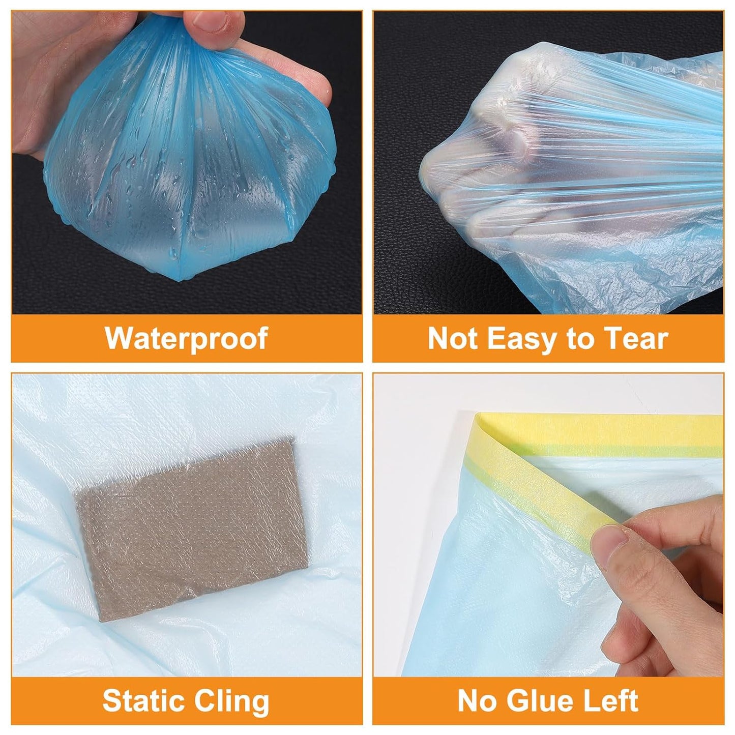 uxcell Pre-Taped Masking Film, 1.8ft x 82ft Plastic Paint Drop Cloth with Medium-Tack Painters Tape for Painting Spraying Protection Blue Film 3Pcs