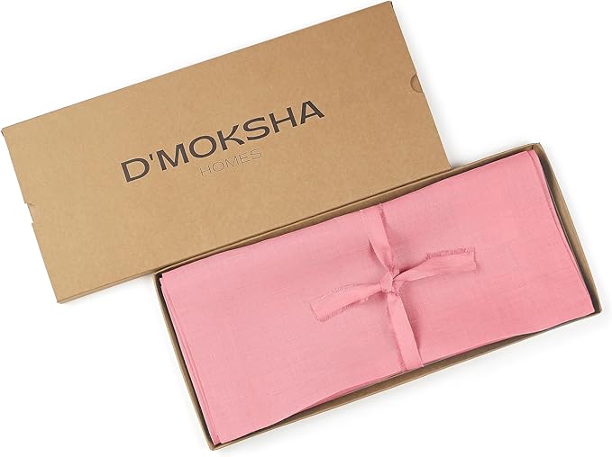 D'Moksha Homes Linen Table Runner 54 Inches - 100% Pure Linen Dusty Pink Table Runner 14 x 54 Inch for Dresser, Coffee Tables, Valentines, Holiday - Machine Washable