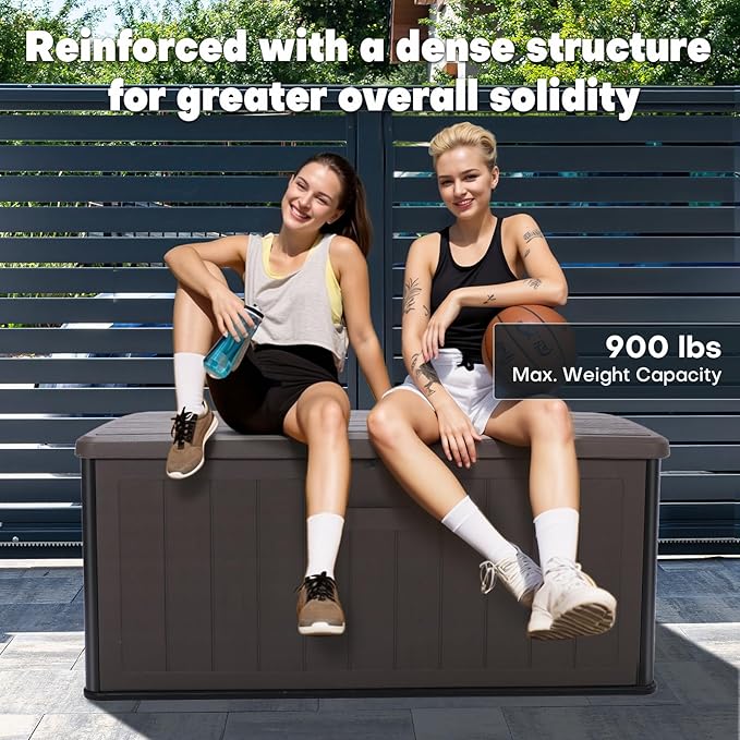100 Gallon Deck Box, Double-Wall Construction Waterproof Outdoor Patio Storage Box, Lockable Deck Storage Bin Outdoor Storage Bench for Pool Patio Garden