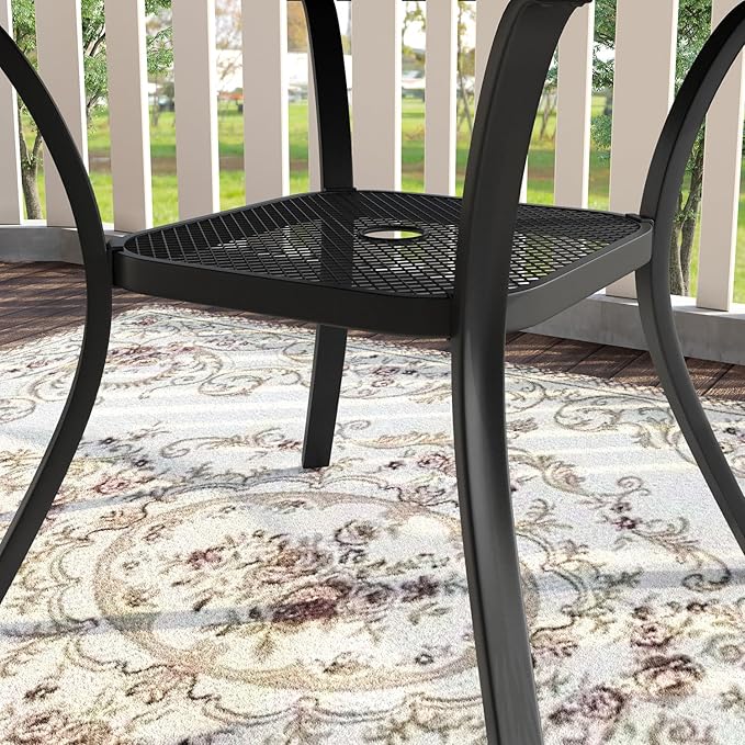 VICLLAX 47.2" Outdoor Round Patio Table for Lawn Garden, All Weather Metal Round Outdoor Dining Table with Adjustable Umbrella Hole, 6 Person Patio Table, Grey Wood-Like Tabletop